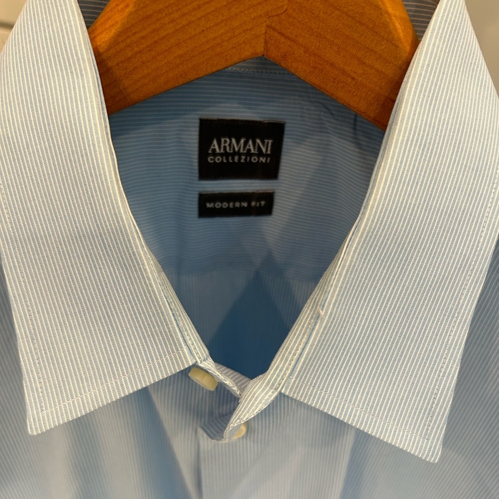 Armani Collezioni Modern Fit Light Blue Fine Stripe Dress Shirt 17 43